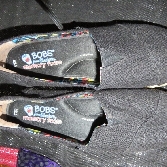 BOGO BOB'S from Skechers Black Memory Foam Slip On Espadrilles arch pillows 9.5 - Picture 3 of 9